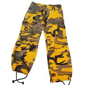 Rothco Yellow and Green Camo Cargo Military Joggers with 8 pockets Sz XXS